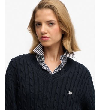 Superdry Pull oversize à torsades bleu marine