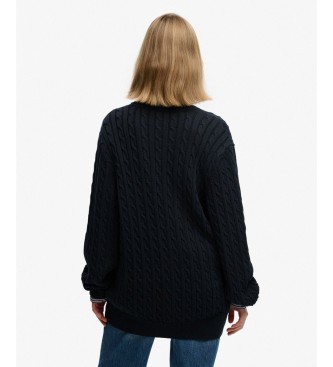 Superdry Pull oversize à torsades bleu marine