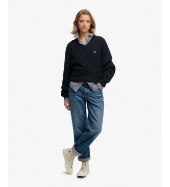Superdry Pull oversize à torsades bleu marine