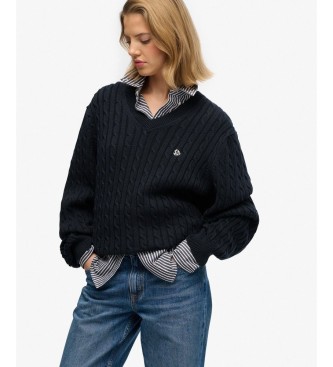 Superdry Pull oversize à torsades bleu marine