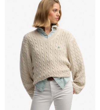 Superdry Pull oversize à torsades beige