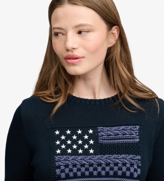 Superdry Sweter ze wzorem warkoczowym w kolorze granatowym
