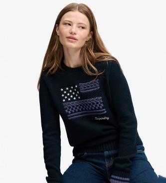 Superdry Sweter ze wzorem warkoczowym w kolorze granatowym