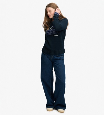 Superdry Sweter ze wzorem warkoczowym w kolorze granatowym