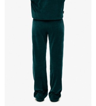 Superdry Pantalón Jogger Velour Wide Leg verde