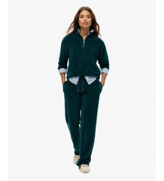 Superdry Pantalón Jogger Velour Wide Leg verde