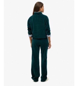 Superdry Pantalón Jogger Velour Wide Leg verde