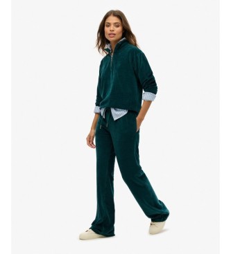 Superdry Pantalón Jogger Velour Wide Leg verde