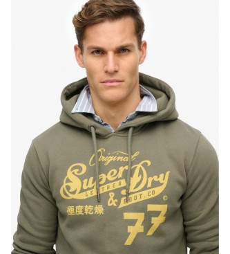 Superdry Leather & Boot Co Script hættetrøje mørk kaki