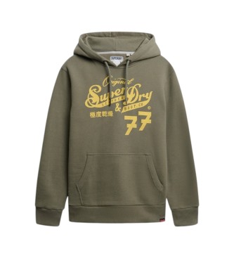 Superdry Leather & Boot Co Script hættetrøje mørk kaki