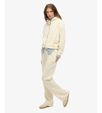 Superdry Pantalón Jogger Velour Wide Leg blanco roto