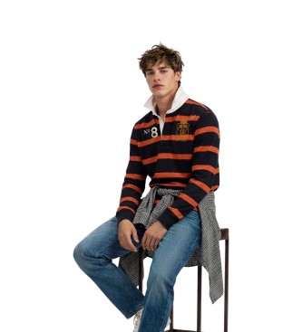 Superdry Polo rugby Double Emblem Stripe orange, marine