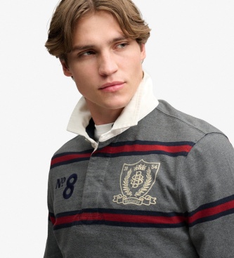 Superdry Polo rugby Double Emblem Stripe gris