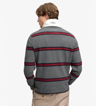 Superdry Polo rugby Double Emblem Stripe gris