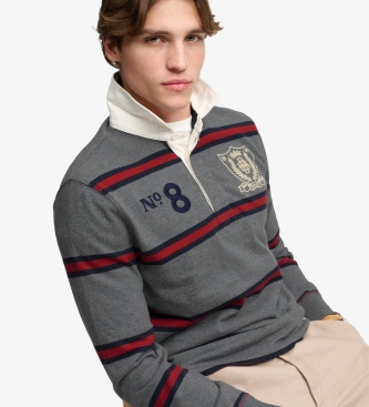 Superdry Polo rugby Double Emblem Stripe gris