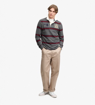 Superdry Polo rugby Double Emblem Stripe gris