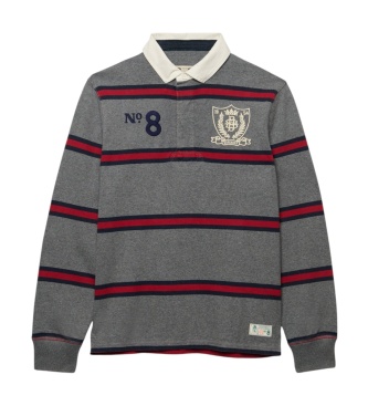 Superdry Polo rugby Double Emblem Stripe gris