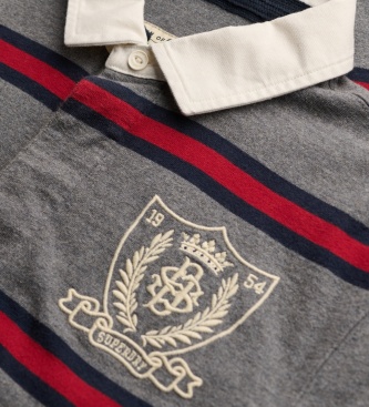 Superdry Polo rugby Double Emblem Stripe gris