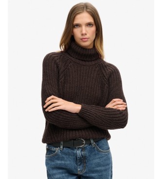 Superdry Pull Slouchy Stitch col roulé marron