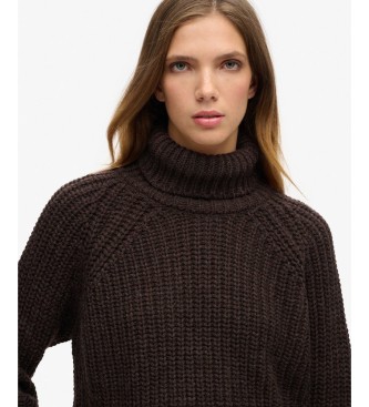 Superdry Pull Slouchy Stitch col roulé marron