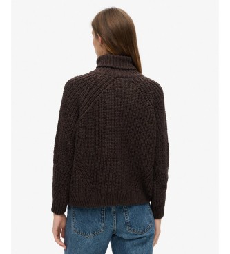 Superdry Pull Slouchy Stitch col roulé marron