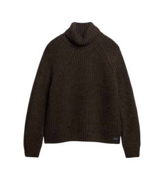 Superdry Pull Slouchy Stitch col roulé marron