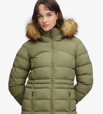 Superdry Groene lange jas met imitatiebont en capuchon Fuji