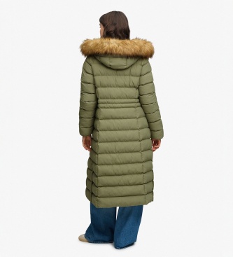 Superdry Groene lange jas met imitatiebont en capuchon Fuji
