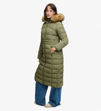 Superdry Groene lange jas met imitatiebont en capuchon Fuji