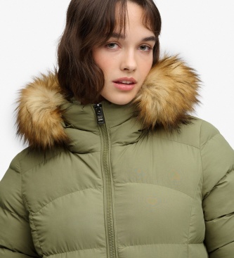 Superdry Groene lange jas met imitatiebont en capuchon Fuji