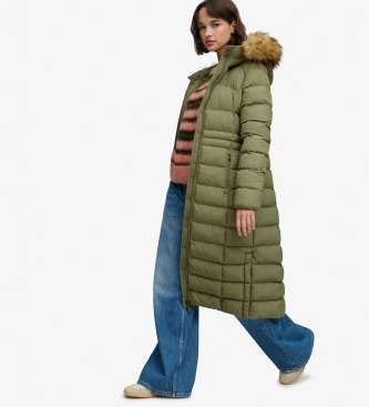 Superdry Groene lange jas met imitatiebont en capuchon Fuji