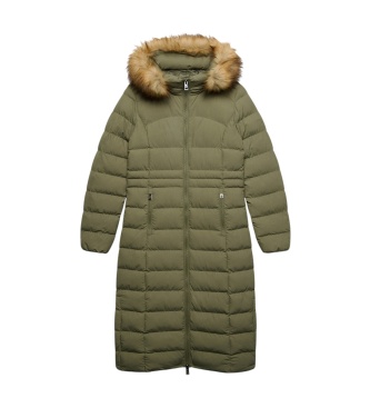 Superdry Groene lange jas met imitatiebont en capuchon Fuji