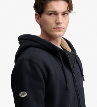 Superdry Sudadera con capucha y cremallera Borg Lined azul marino