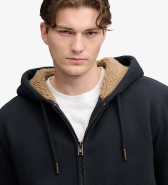 Superdry Sudadera con capucha y cremallera Borg Lined azul marino