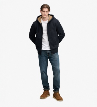 Superdry Sudadera con capucha y cremallera Borg Lined azul marino