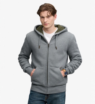 Superdry Sudadera con capucha y cremallera Borg Lined gris