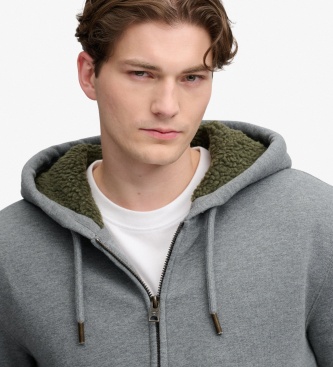 Superdry Sudadera con capucha y cremallera Borg Lined gris