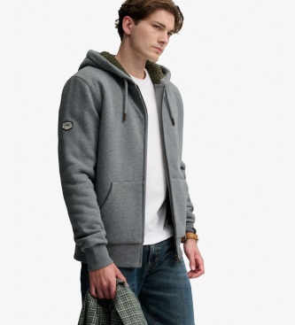 Superdry Sudadera con capucha y cremallera Borg Lined gris