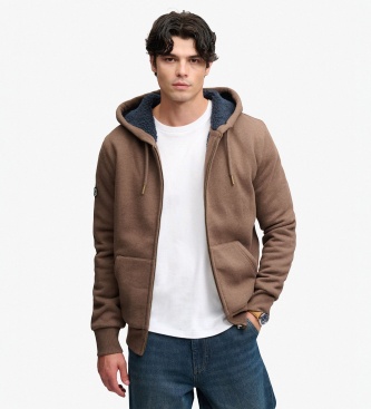 Superdry Sudadera con capucha y cremallera Borg Lined marrón