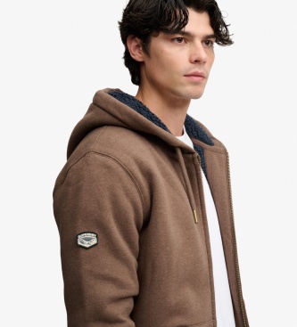 Superdry Sudadera con capucha y cremallera Borg Lined marrón