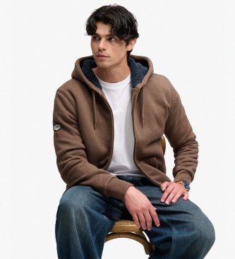 Superdry Sudadera con capucha y cremallera Borg Lined marrón