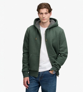Superdry Sudadera con capucha y cremallera Borg Lined verde