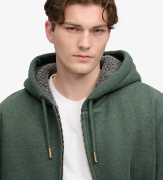 Superdry Sudadera con capucha y cremallera Borg Lined verde