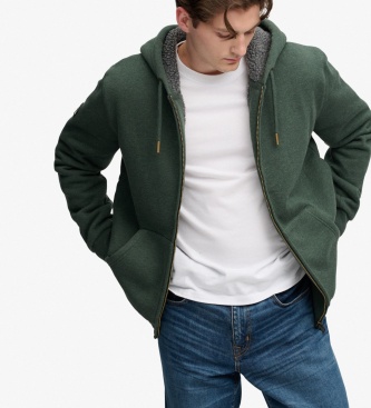 Superdry Sudadera con capucha y cremallera Borg Lined verde