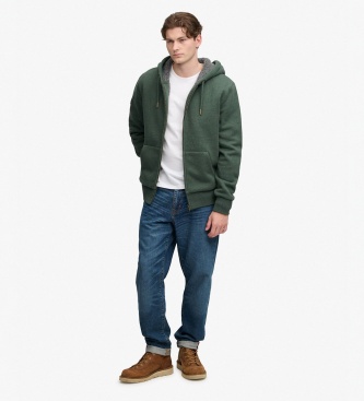 Superdry Sudadera con capucha y cremallera Borg Lined verde