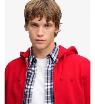 Superdry Pulover s kapuco in zadrgo Essential Logo rdeča