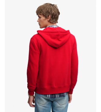 Superdry Pulover s kapuco in zadrgo Essential Logo rdeča