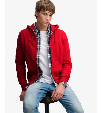 Superdry Pulover s kapuco in zadrgo Essential Logo rdeča