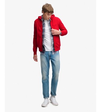 Superdry Pulover s kapuco in zadrgo Essential Logo rdeča