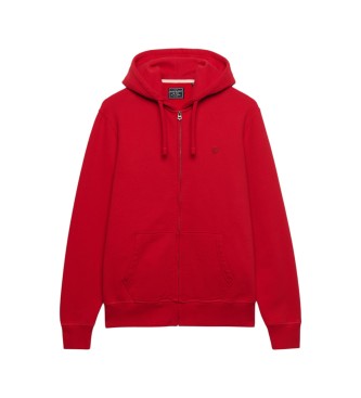 Superdry Pulover s kapuco in zadrgo Essential Logo rdeča